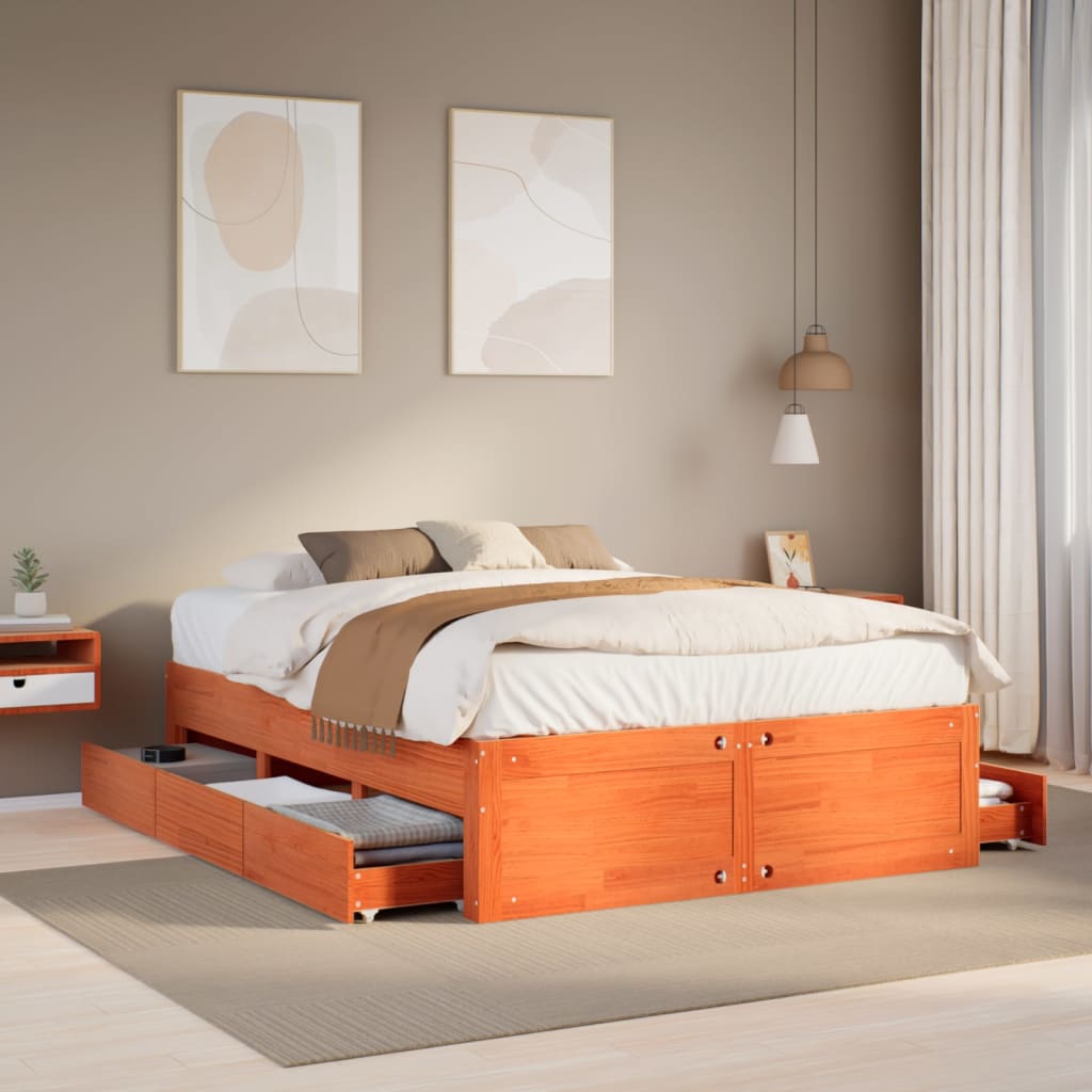 Bed Frame Without Mattress With Drawers Super King Solid Wood Pine