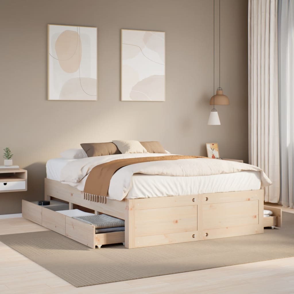 Bed Frame Without Mattress With Drawers Super King Solid Wood Pine