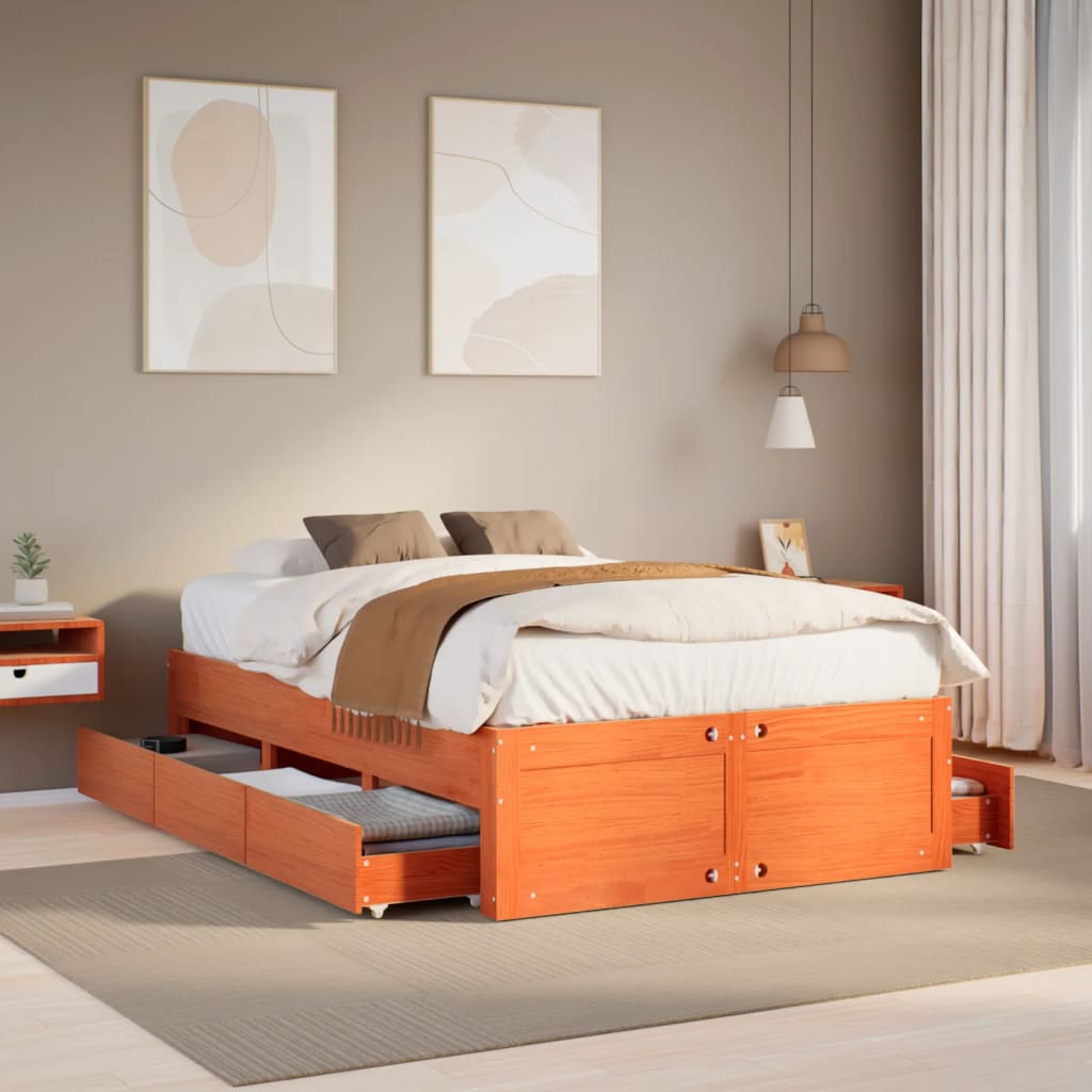Bed Frame Without Mattress With Drawers Super King Solid Wood Pine