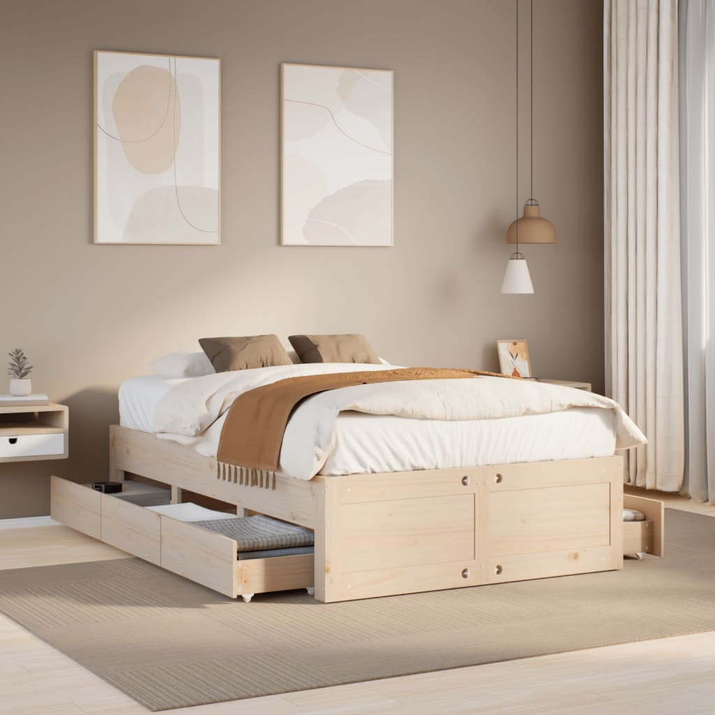 Bed Frame Without Mattress With Drawers Super King Solid Wood Pine