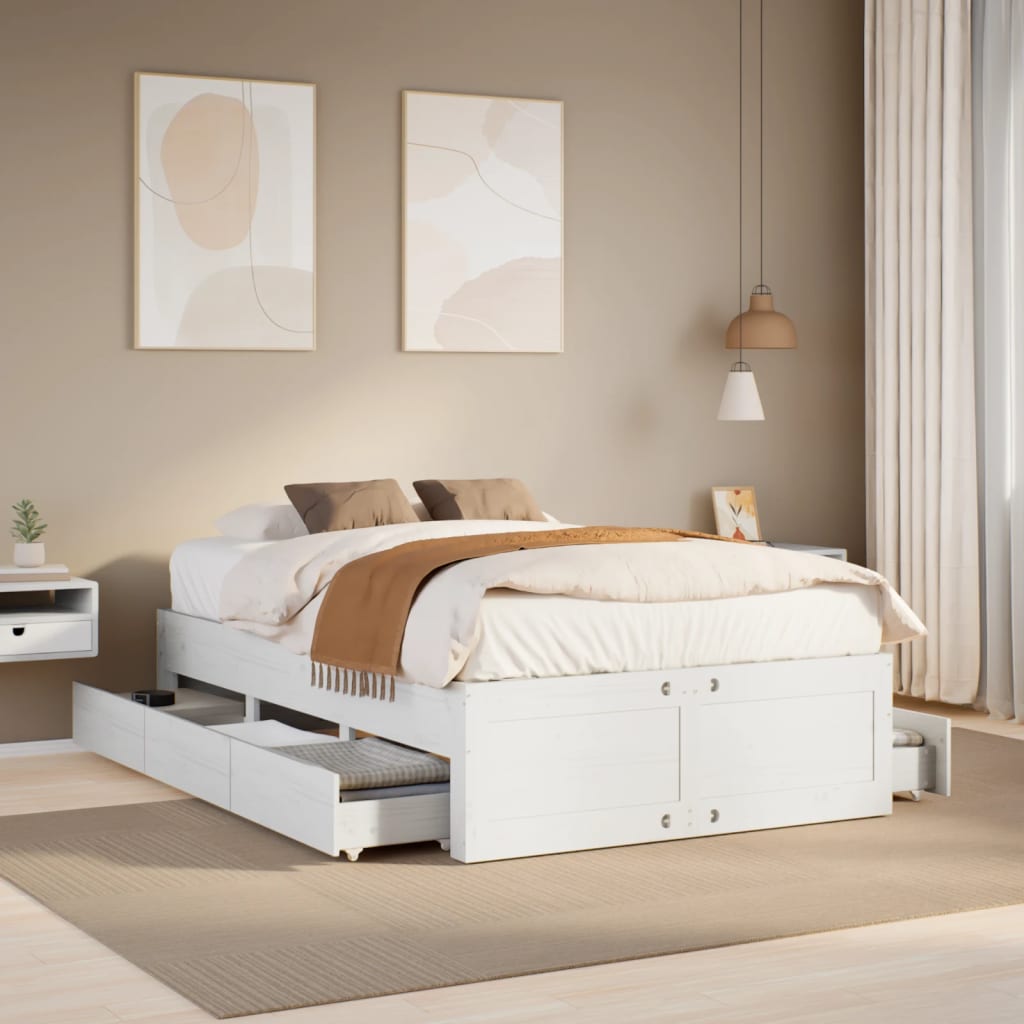 Bed Frame Without Mattress With Drawers Super King Solid Wood Pine