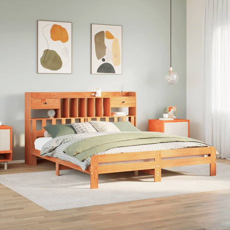 Bookcase Bed Without Mattress King Size Solid Wood Pine