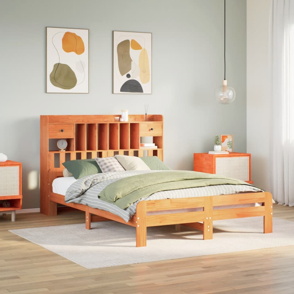 Bookcase Bed Without Mattress King Size Solid Wood Pine