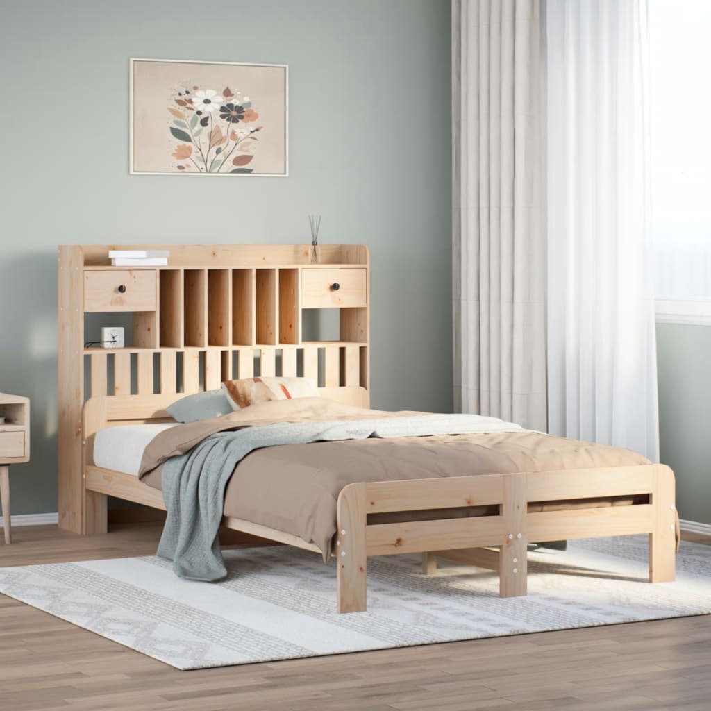 Bookcase Bed Without Mattress King Size Solid Wood Pine