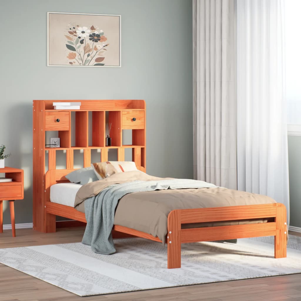 Bookcase Bed Without Mattress King Size Solid Wood Pine