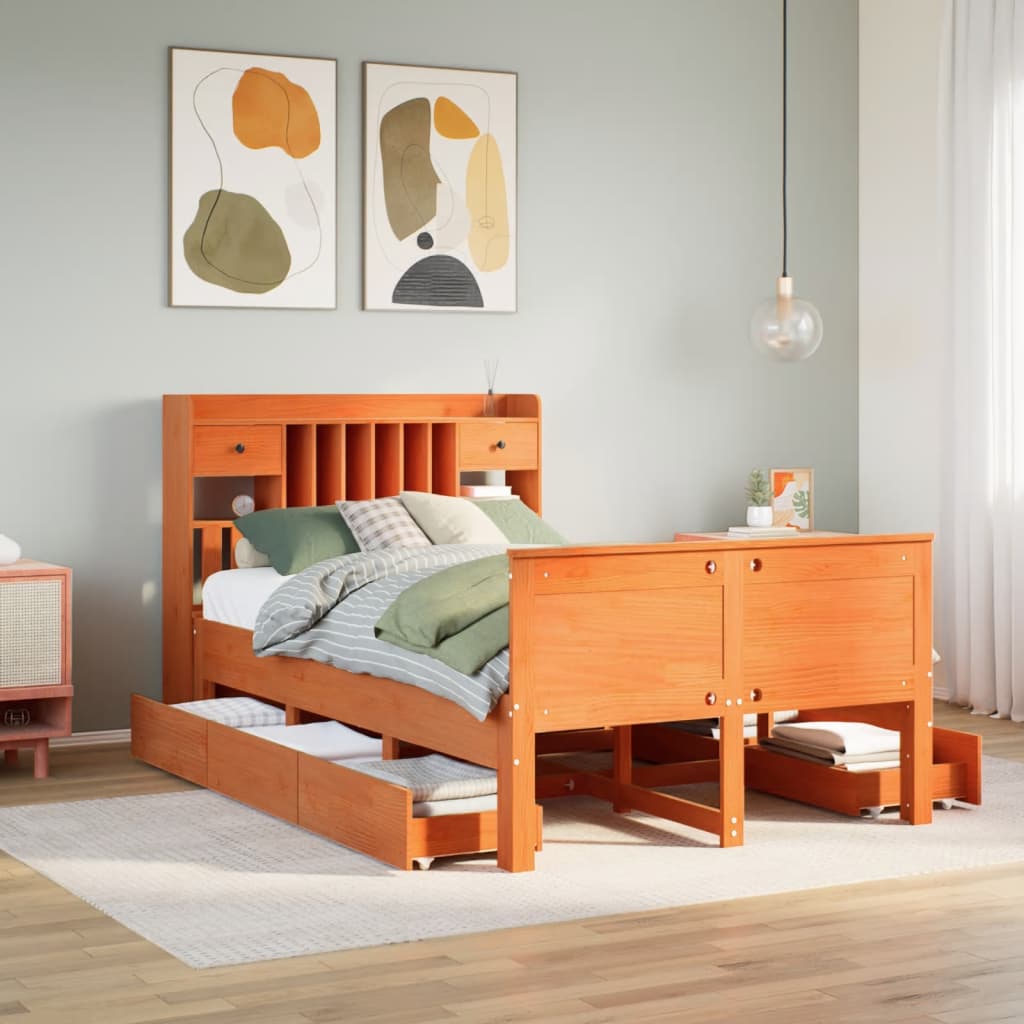 Bookcase Bed Without Mattress Solid Wood Pine