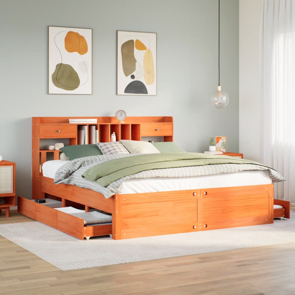 Bookcase Bed Without Mattress Solid Wood Pine
