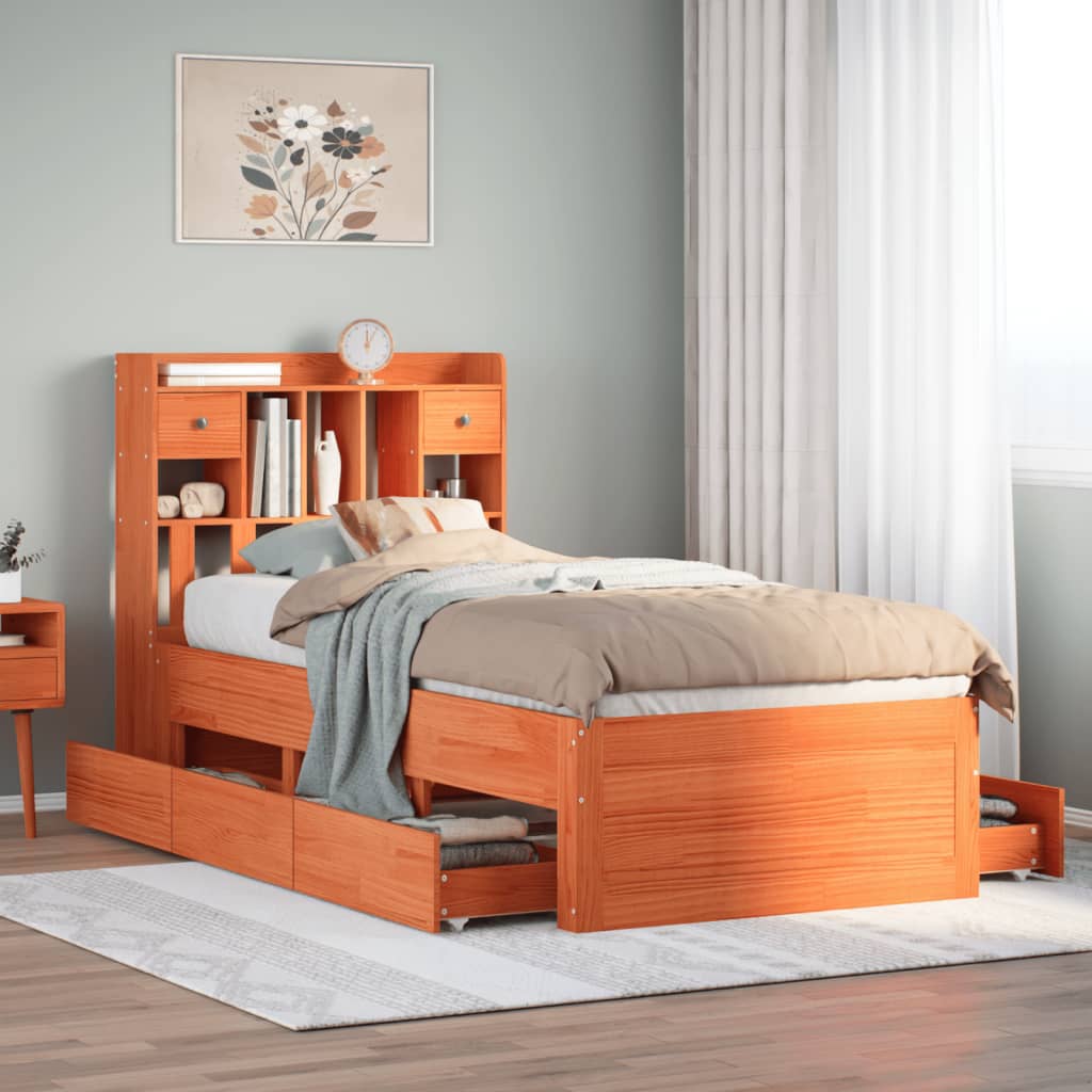 Bookcase Bed Without Mattress Solid Wood Pine