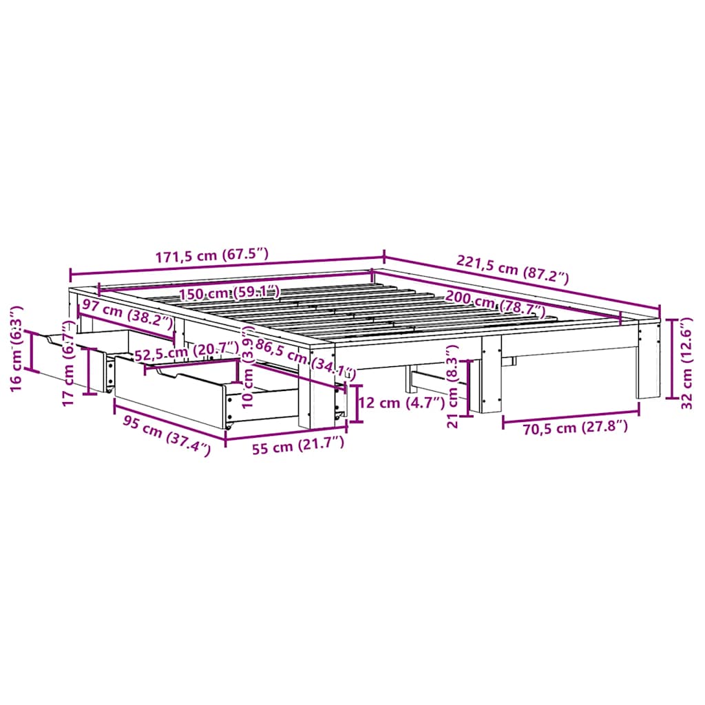 Bed Frame Without Mattress King Size Solid Wood Pine