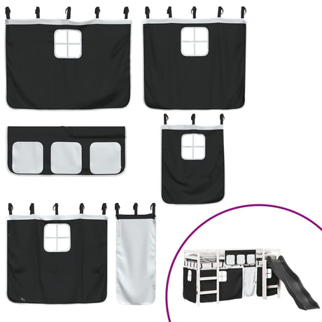 Kids' Loft Bed With Curtains White&Black Solid Wood Pine