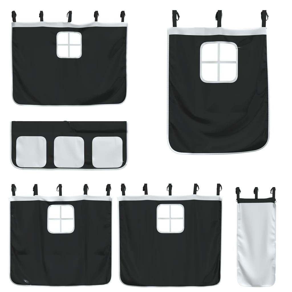 Kids' Loft Bed With Curtains White&Black Solid Wood Pine