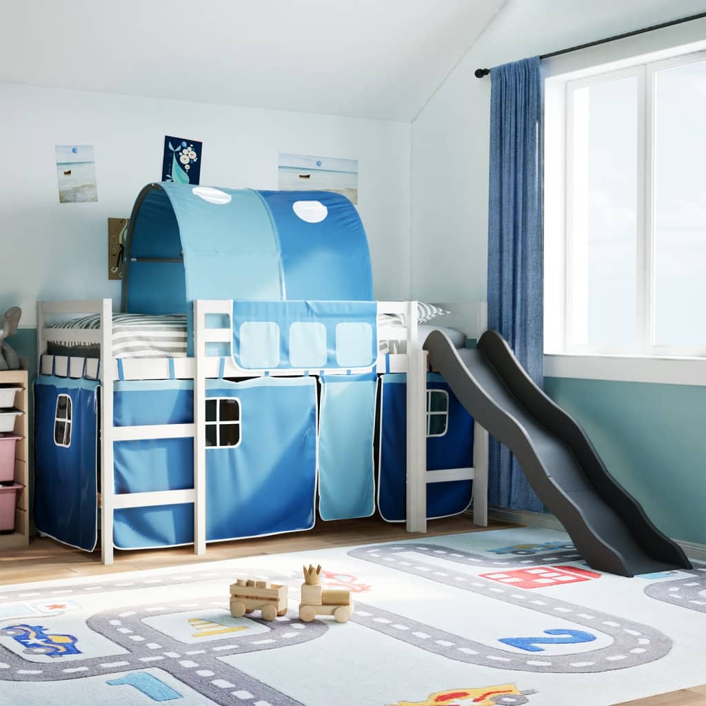 Kids' Loft Bed With Tunnel Blue Solid Wood Pine