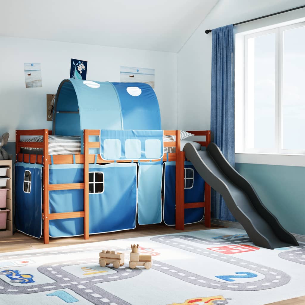 Kids' Loft Bed With Tunnel Blue Solid Wood Pine