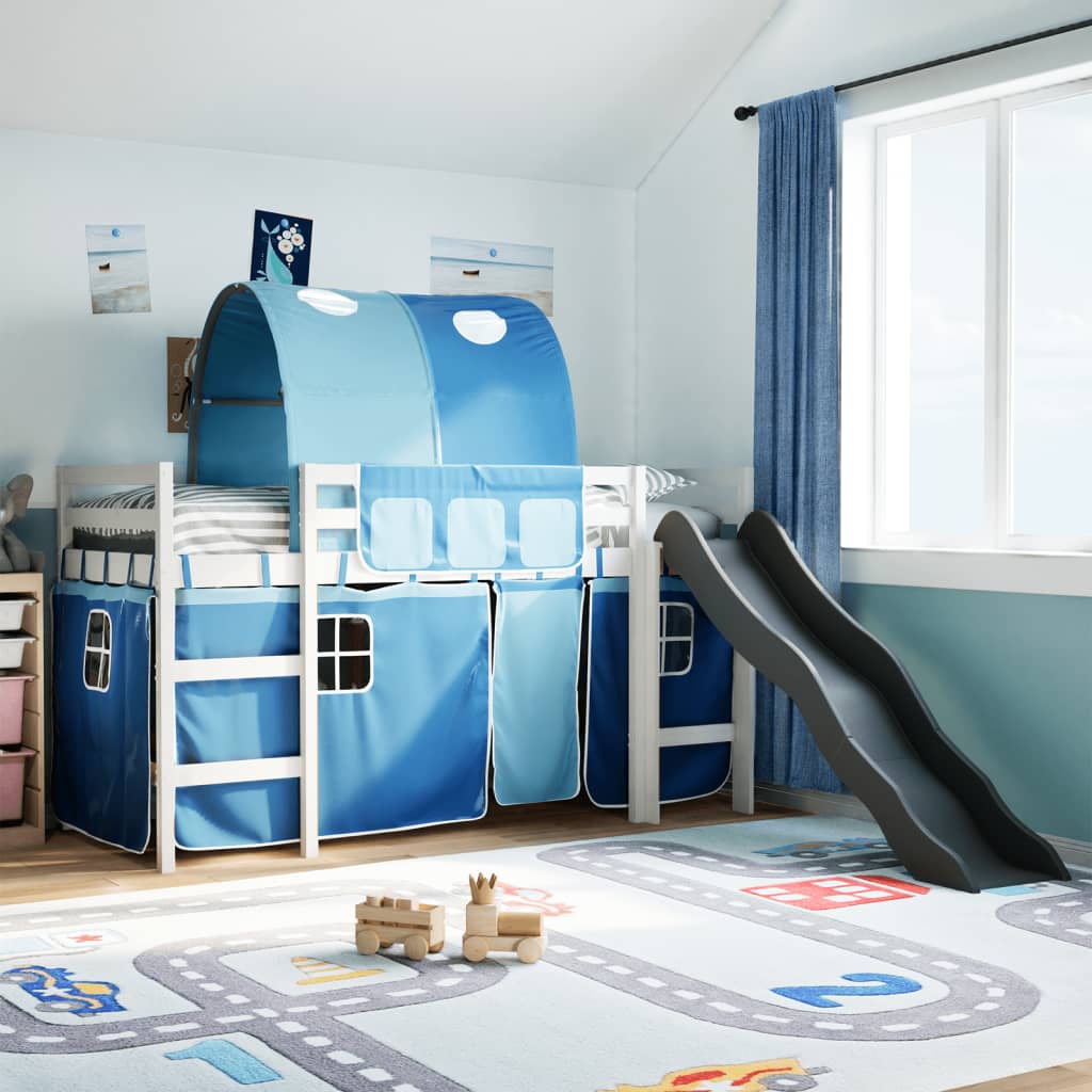 Kids' Loft Bed With Tunnel Blue Solid Wood Pine