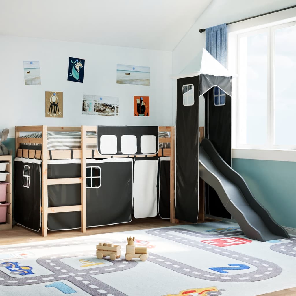 Kids' Loft Bed With Tower Blue Solid Wood Pine
