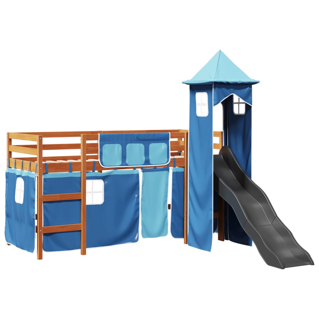 Kids' Loft Bed With Tower Blue Solid Wood Pine