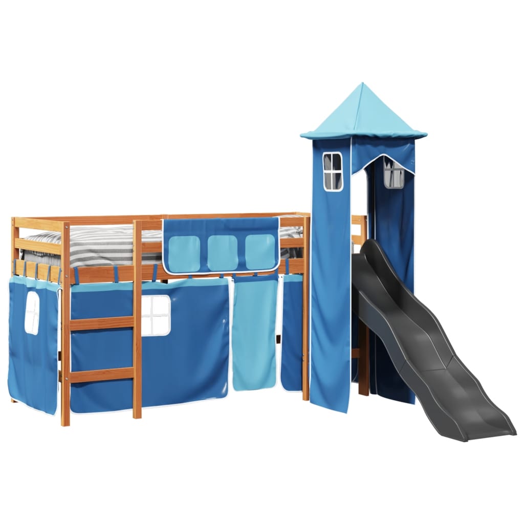 Kids' Loft Bed With Tower Blue Solid Wood Pine