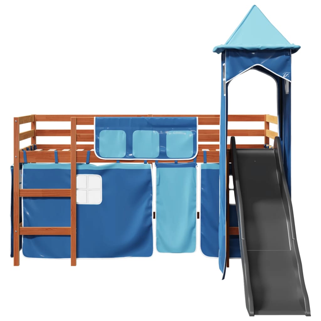 Kids' Loft Bed With Tower Blue Solid Wood Pine