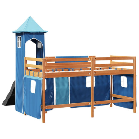 Kids' Loft Bed With Tower Blue Solid Wood Pine