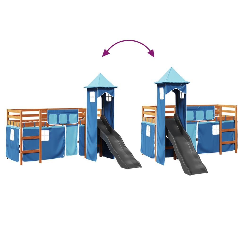 Kids' Loft Bed With Tower Blue Solid Wood Pine