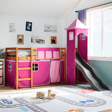 Kids' Loft Bed With Tower Blue Solid Wood Pine