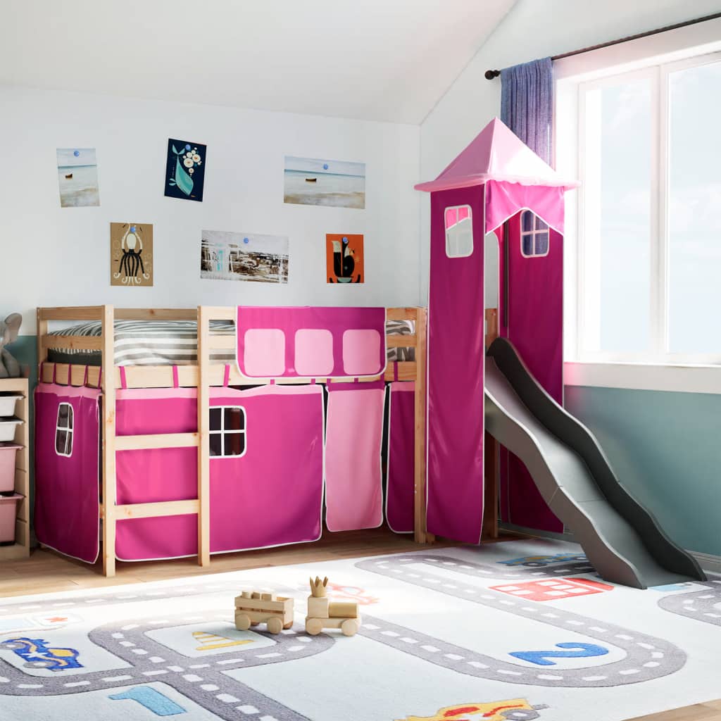 Kids' Loft Bed With Tower Blue Solid Wood Pine