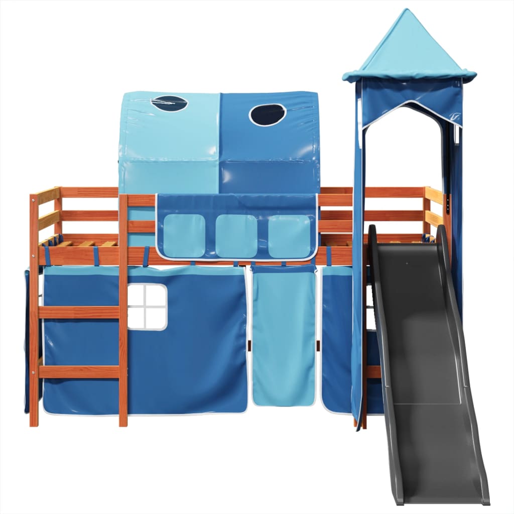 Kids' Loft Bed With Tower Blue Solid Wood Pine