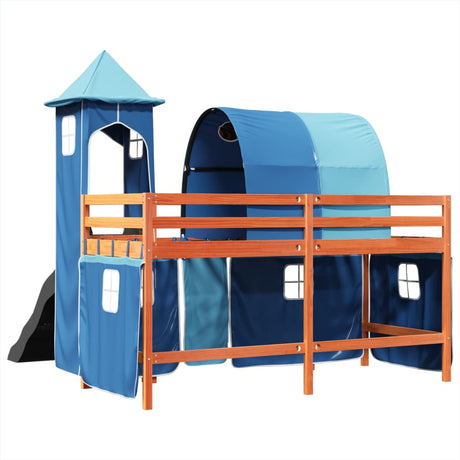 Kids' Loft Bed With Tower Blue Solid Wood Pine
