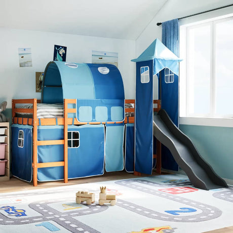 Kids' Loft Bed With Tower Blue Solid Wood Pine
