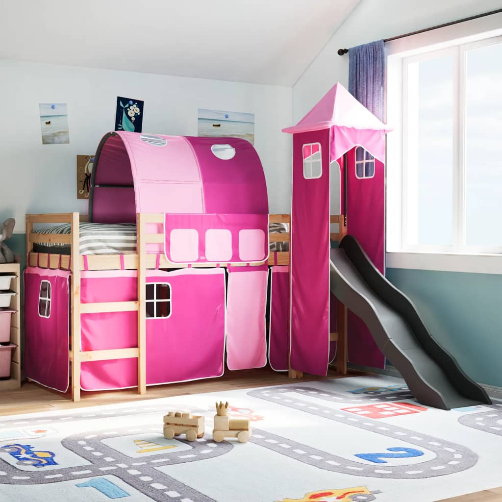Kids' Loft Bed With Tower Blue Solid Wood Pine