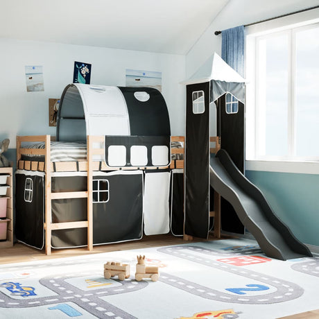 Kids' Loft Bed With Tower Blue Solid Wood Pine