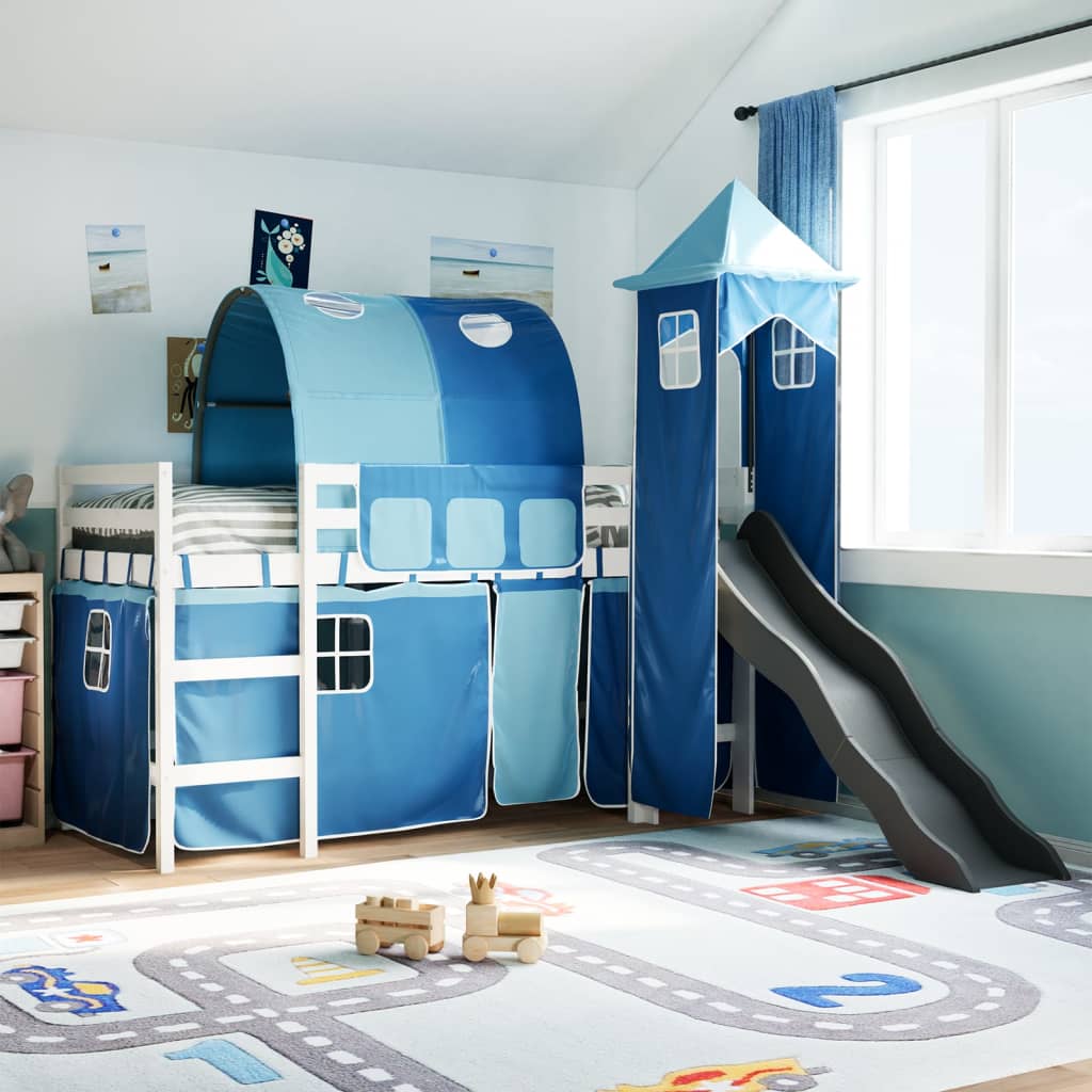 Kids' Loft Bed With Tower Blue Solid Wood Pine