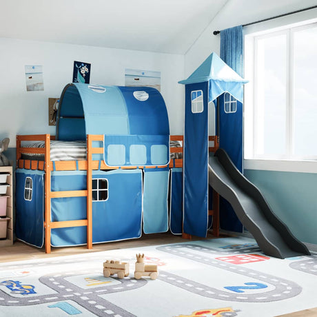 Kids' Loft Bed With Tower Blue Solid Wood Pine