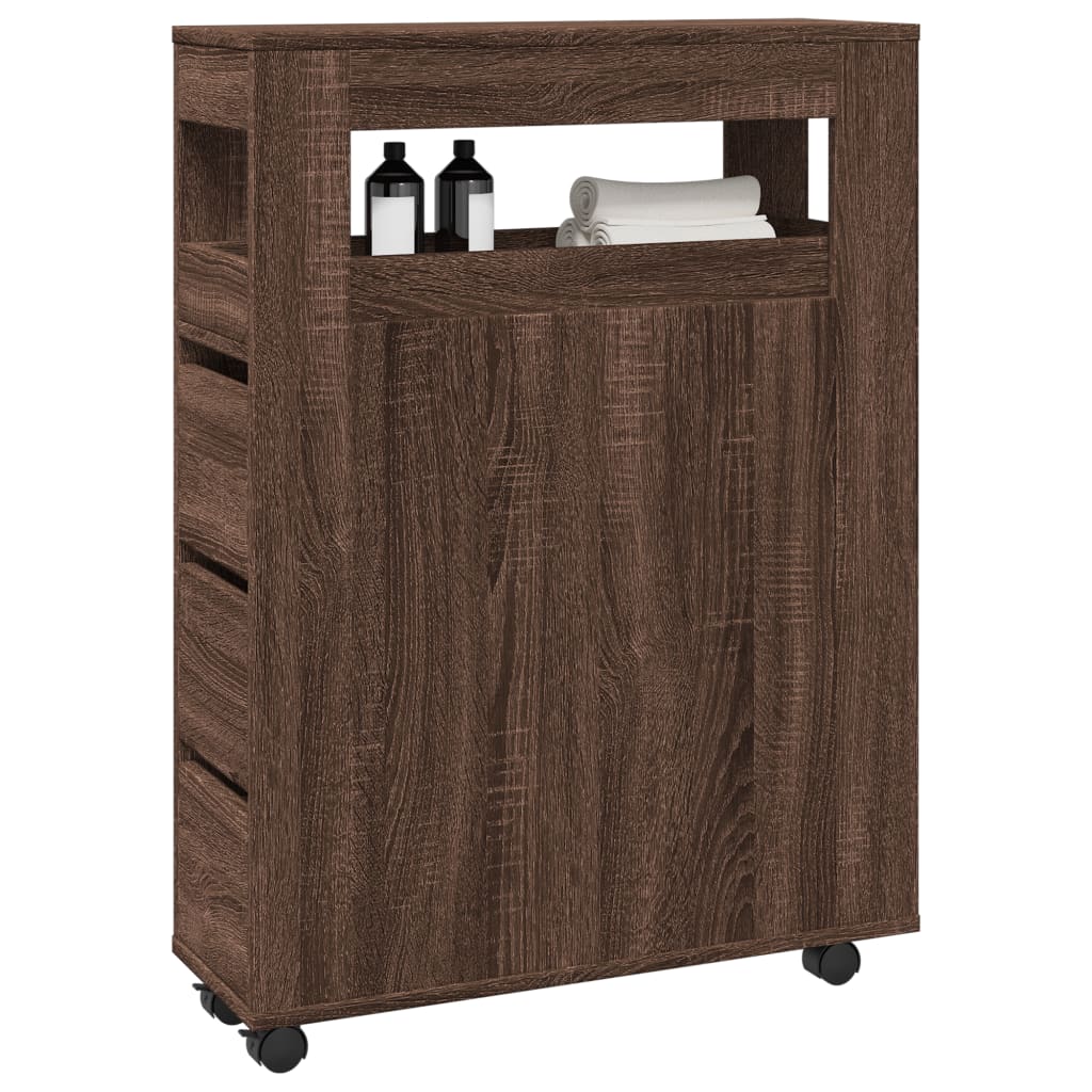 Narrow Bathroom Cabinet With Wheels Engineered Wood