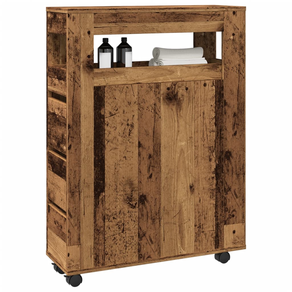 Narrow Bathroom Cabinet With Wheels Engineered Wood
