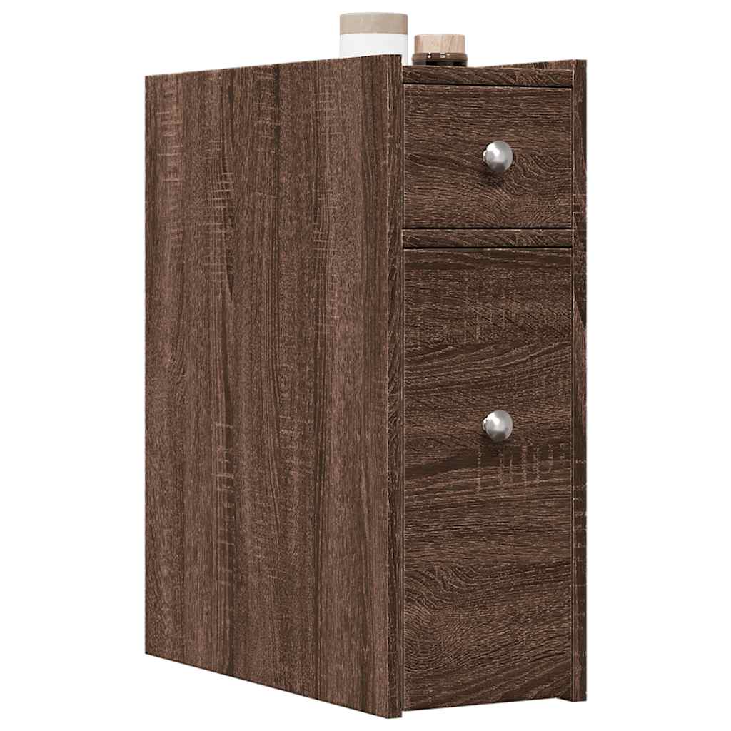 Narrow Bathroom Cupboard With Wheels Engineered Wood