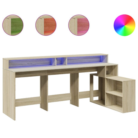 Desk With Led Lights 200X104X91 Cm Engineered Wood