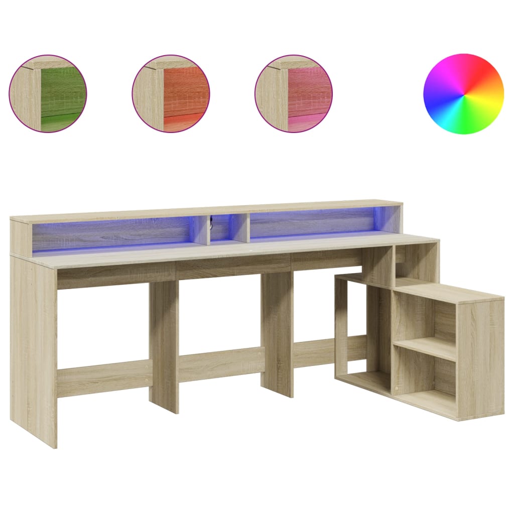 Desk With Led Lights 200X104X91 Cm Engineered Wood