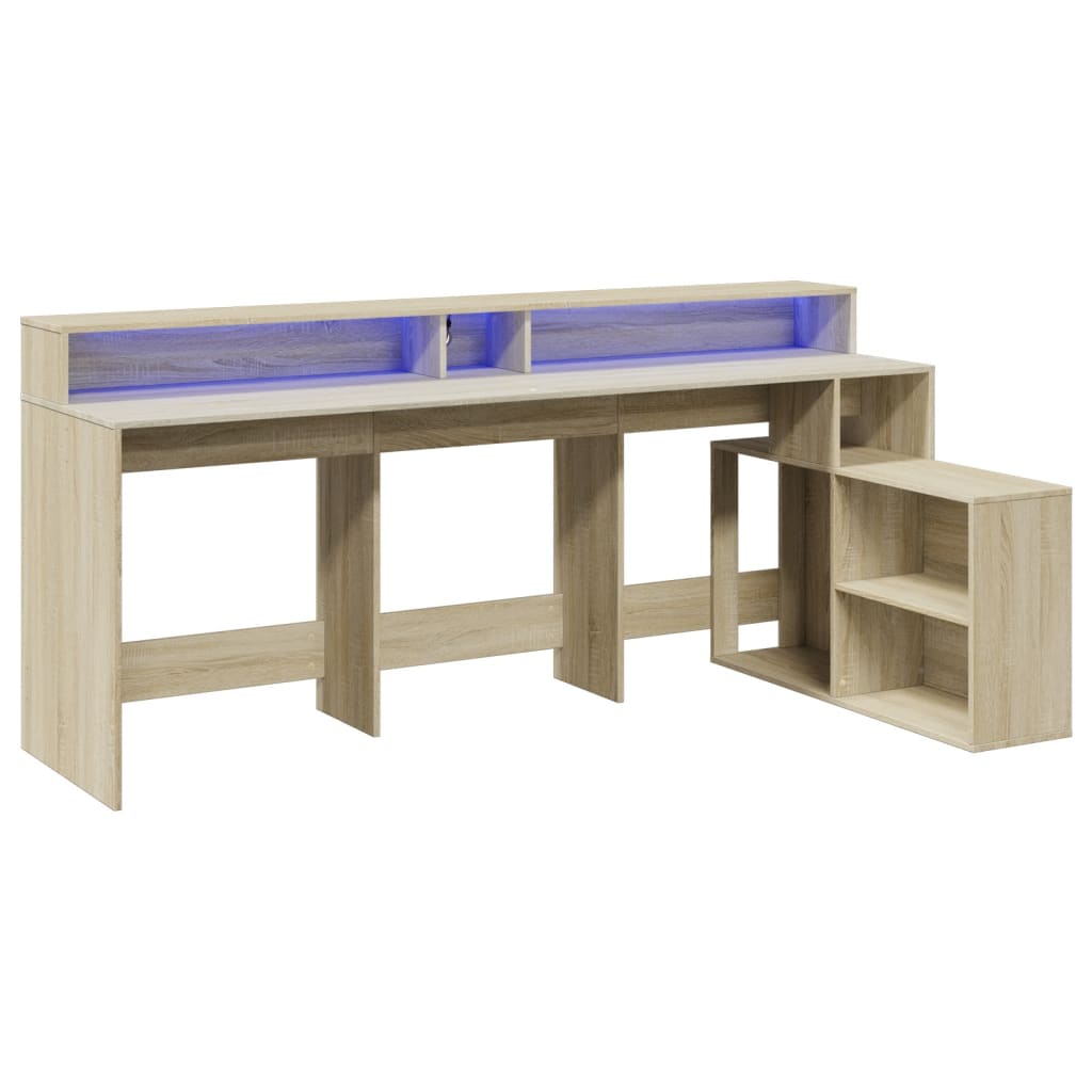 Desk With Led Lights 200X104X91 Cm Engineered Wood