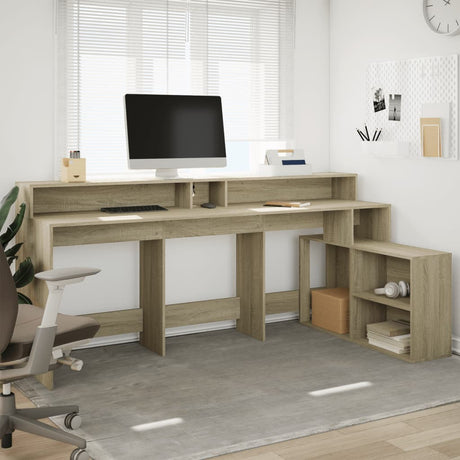 Desk With Led Lights 200X104X91 Cm Engineered Wood