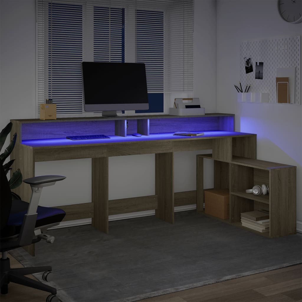 Desk With Led Lights 200X104X91 Cm Engineered Wood