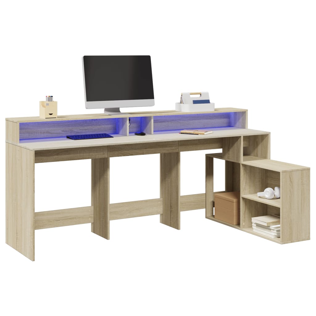 Desk With Led Lights 200X104X91 Cm Engineered Wood