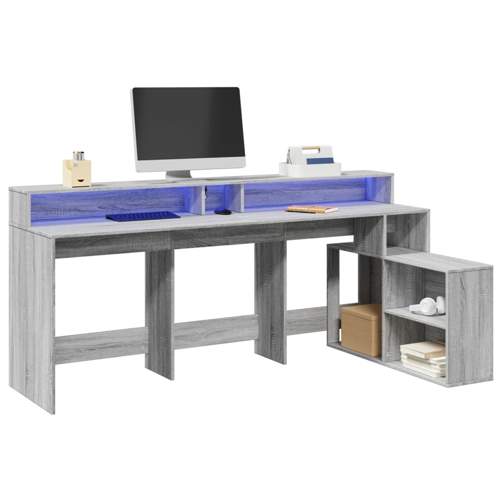 Desk With Led Lights 200X104X91 Cm Engineered Wood