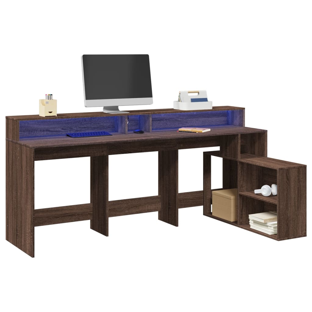 Desk With Led Lights 200X104X91 Cm Engineered Wood