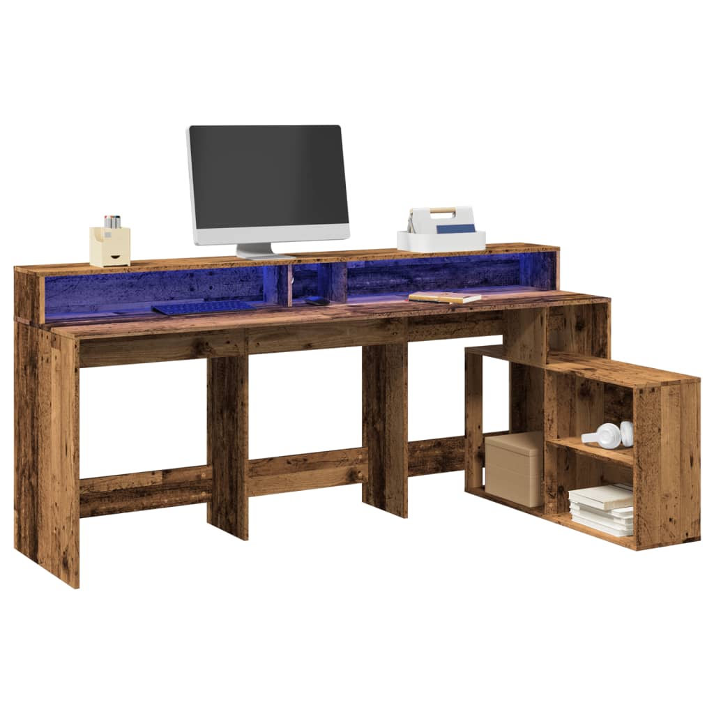 Desk With Led Lights 200X104X91 Cm Engineered Wood