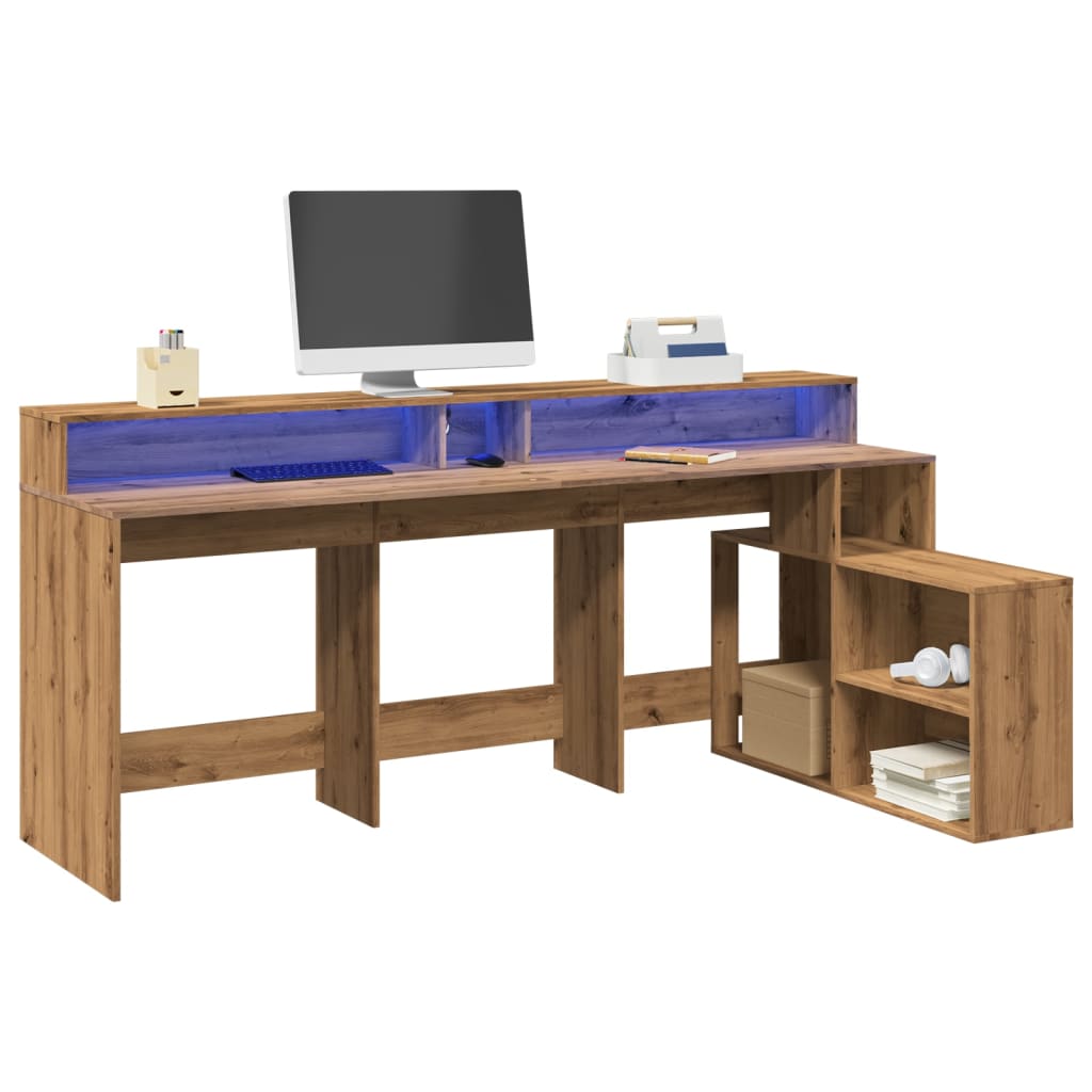 Desk With Led Lights 200X104X91 Cm Engineered Wood