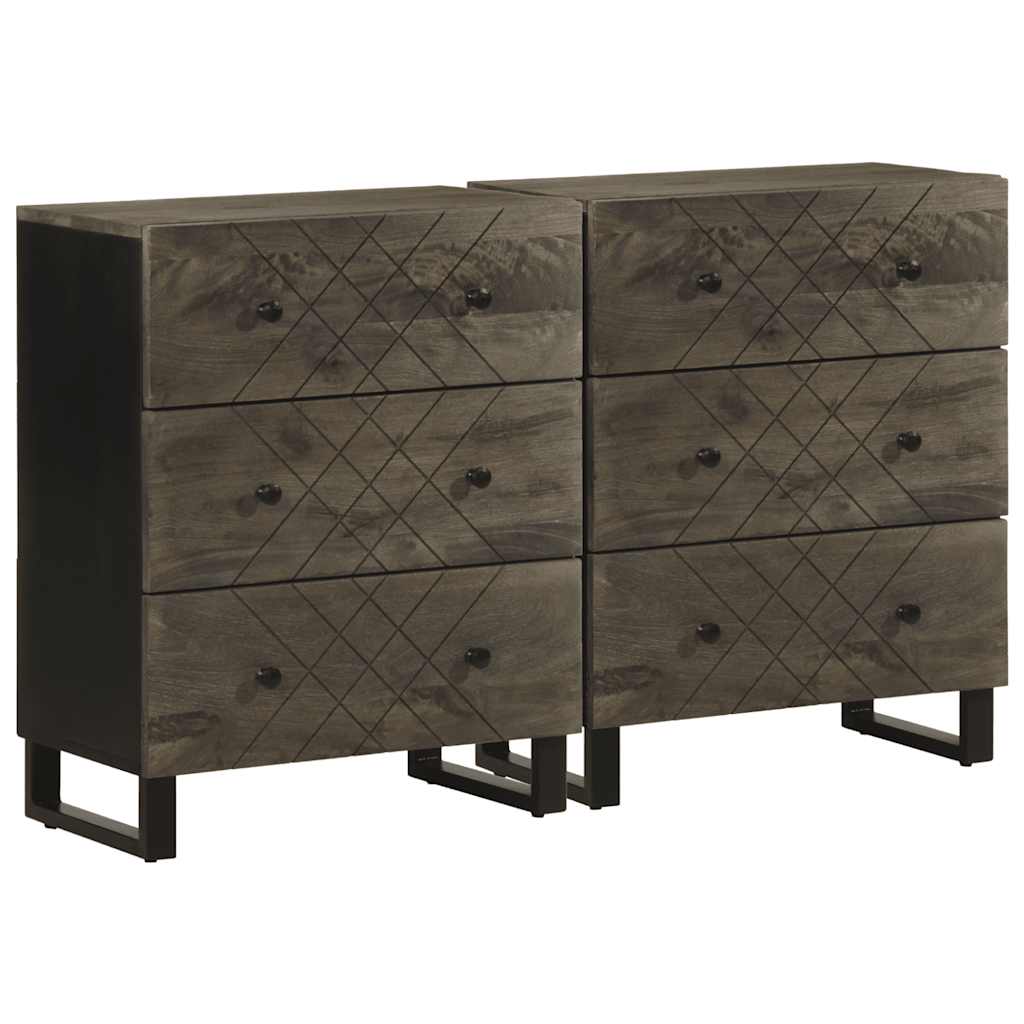 Sideboards 2 Pcs Black 60X33X75 Cm Solid Wood Mango