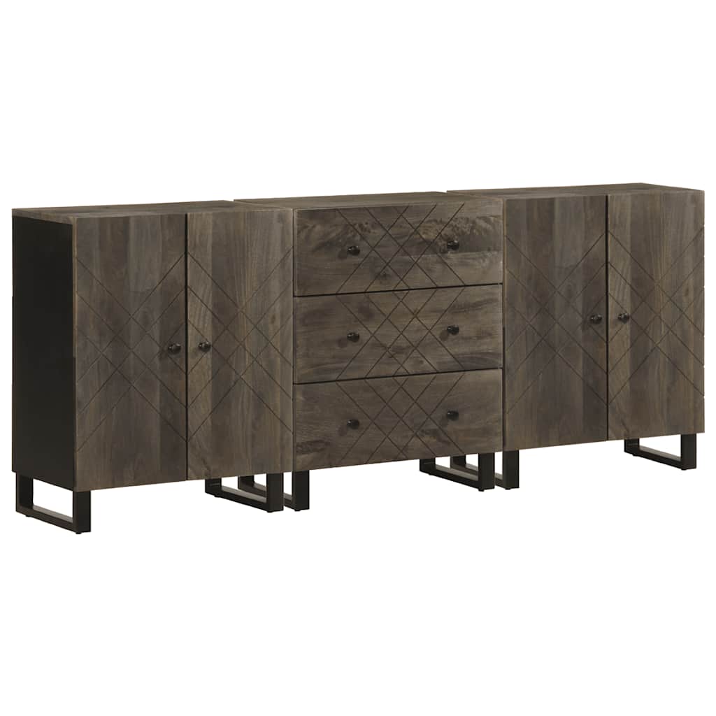3 Piece Sideboards Black 60X33X75 Cm Solid Wood Mango