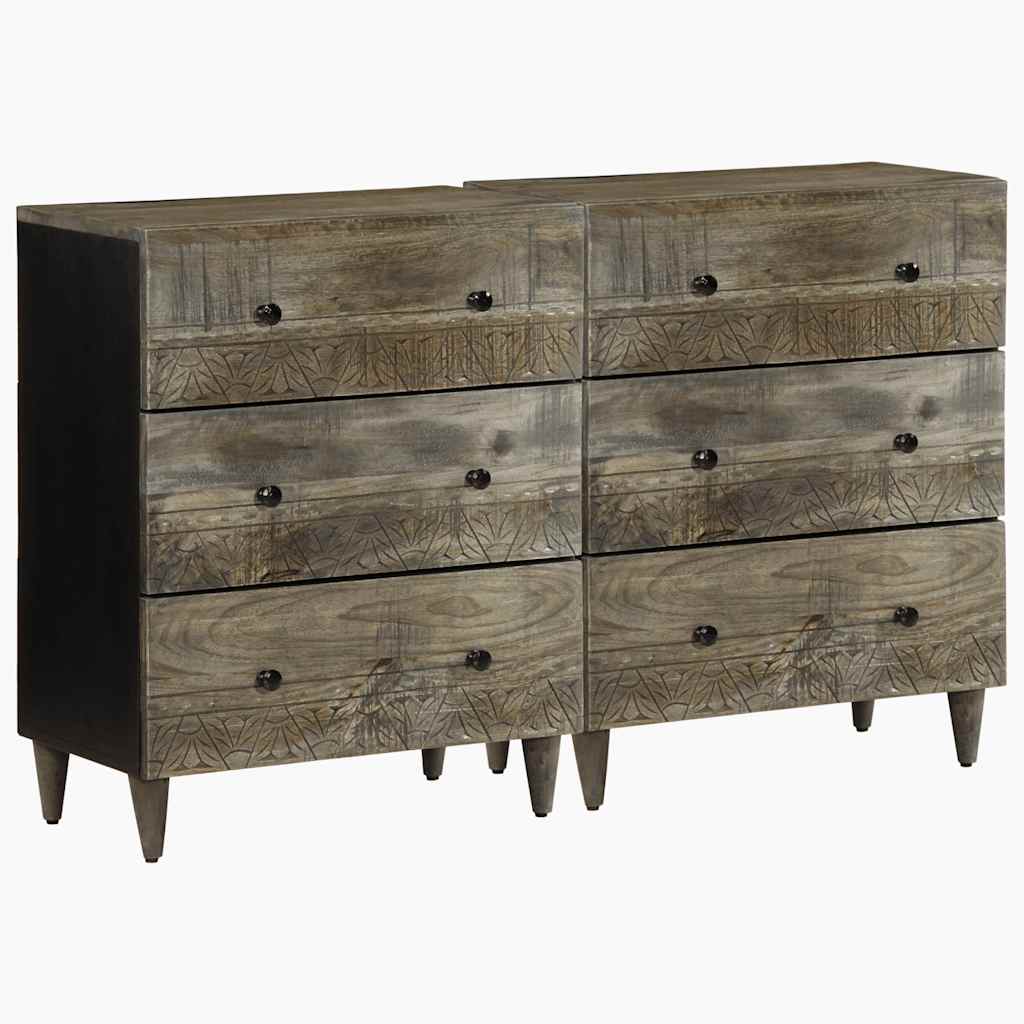 Sideboards 2 Pcs Light Grey 60X33.5X75 Cm Solid Wood Mango