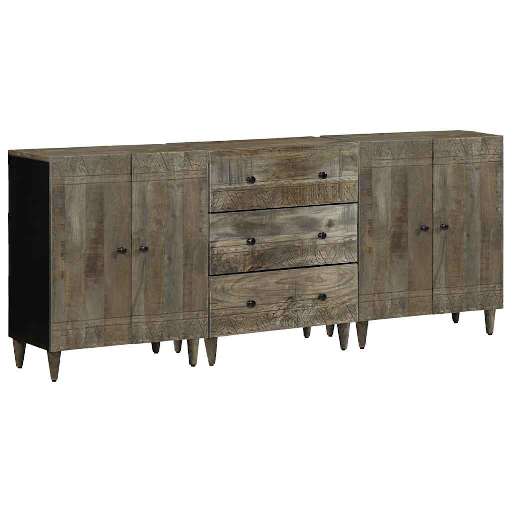 3 Piece Sideboards Light Grey 60X33.5X75 Cm Solid Wood Mango